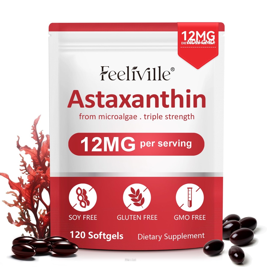 Astaxanthin 12mg, 120 Softgels, 4 Mes de Suministro ← Premium Astaxanthin Antioxidant Suplementos ← Fresh Microalgae Fuente ← Apoyo Ojo, Conjunto, Circulación Interna, Salud de la Esquía