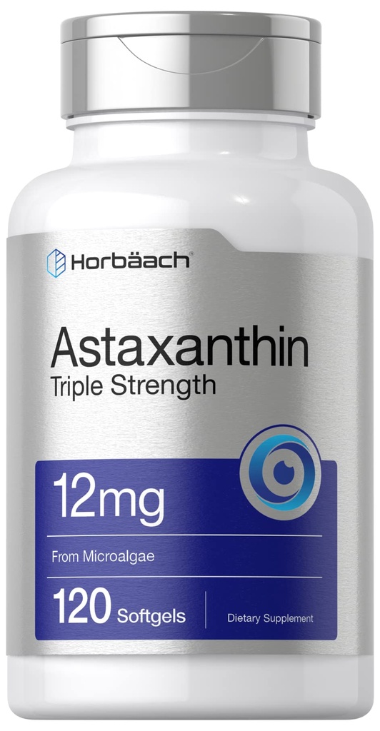 Horbäach Astaxanthin Suplemento TEN 12mg ANTE 120 Softgels TENIDO Triple Fuerza Silencioso de Microalgae Silencio No GMO &amp; Gluten Gratis