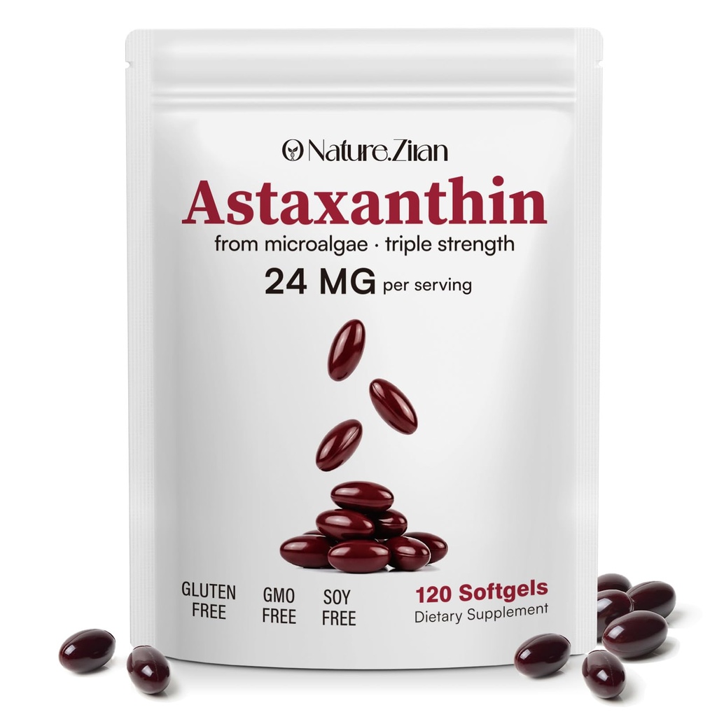 O NATURALEZA . ZIRAN Astaxanthin Suplementos 24mg, Antioxidantes Suplemento, Apoyos para la Salud de los Ojos > Conjuntos &amp; Skin Vida 4 Mes Suministro de Vida 120 Softgels