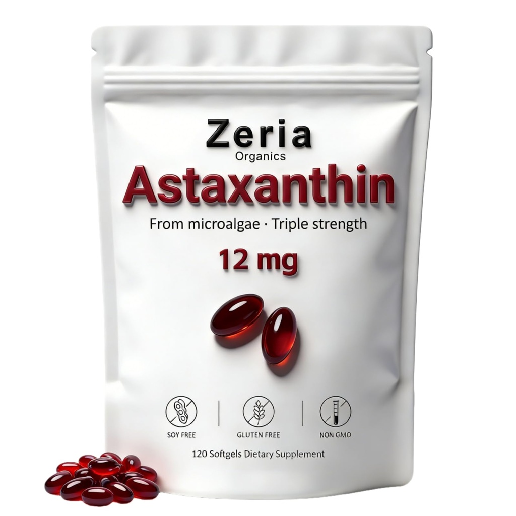 Astaxanthin 12mg, Natural Astaxanthin Suplementos Algae,120 Softgels (1 Bolsa)