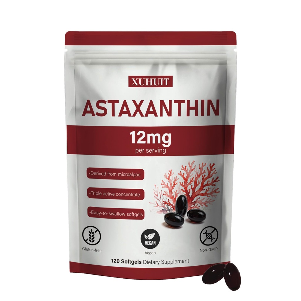 Astaxanthin Suplemento 12mg, 120 Softgels ← Premium Natural Astaxanthin Antioxidante de Microalgae ← High Strength, Non-GMO, Gluten y Soy Free Formula (1)