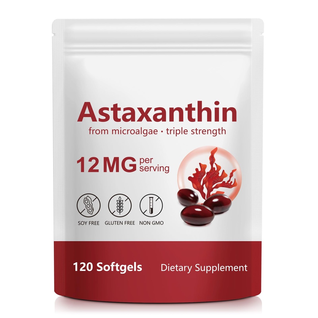 Suplemento de Astaxanthin 12 mg de Microalgae, 120 Softgels, Apoyo Antioxidante, Daily Wellness Fórmula, 4 Month Supply