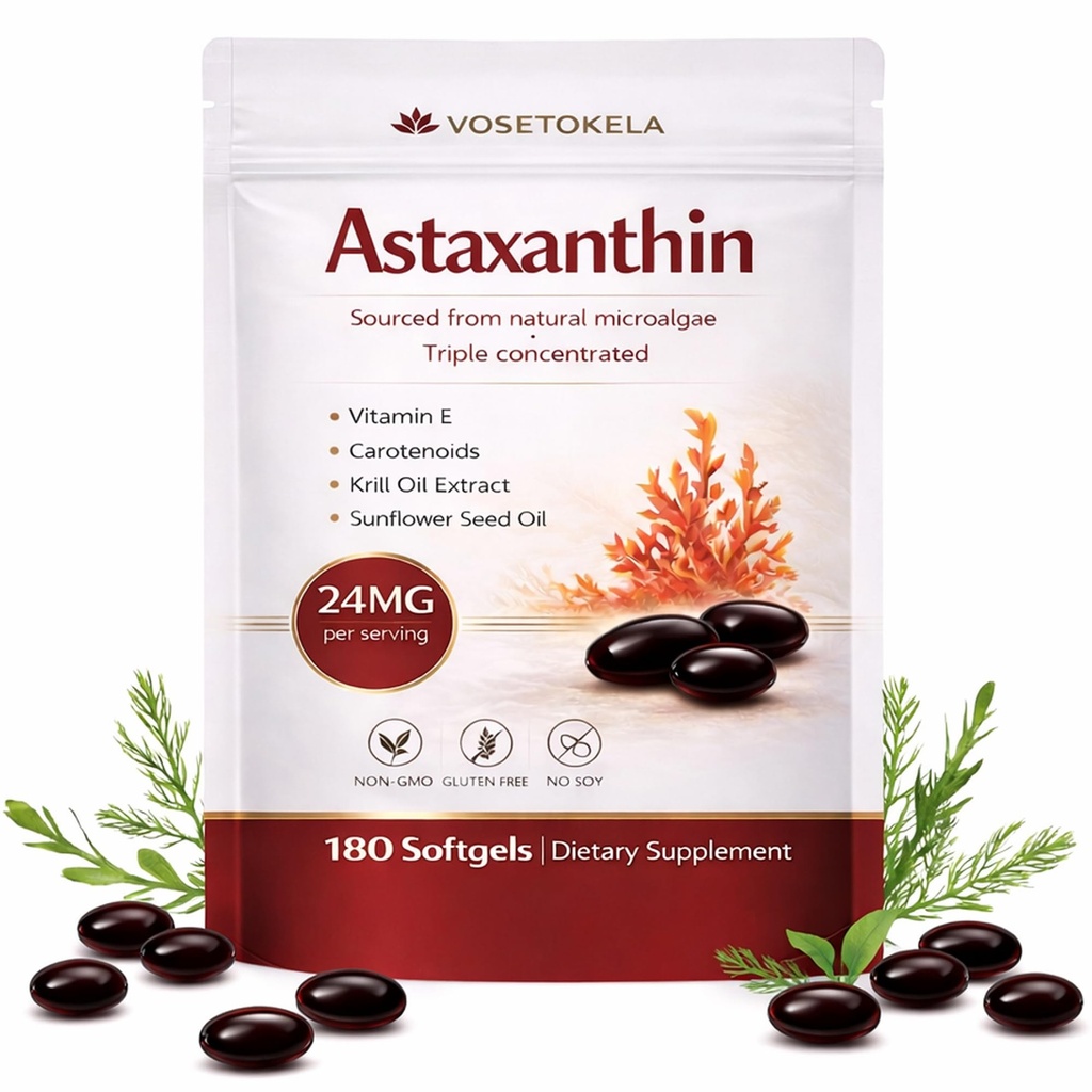 Astaxanthin Suplementos, Astaxanthin Antioxidant Capsules, 180 Softgels, 24 mg Cada, 6 meses de suministro, de Microalgae, Gluten-Free, Non-GMO, soporta un estilo de vida saludable y equilibrado
