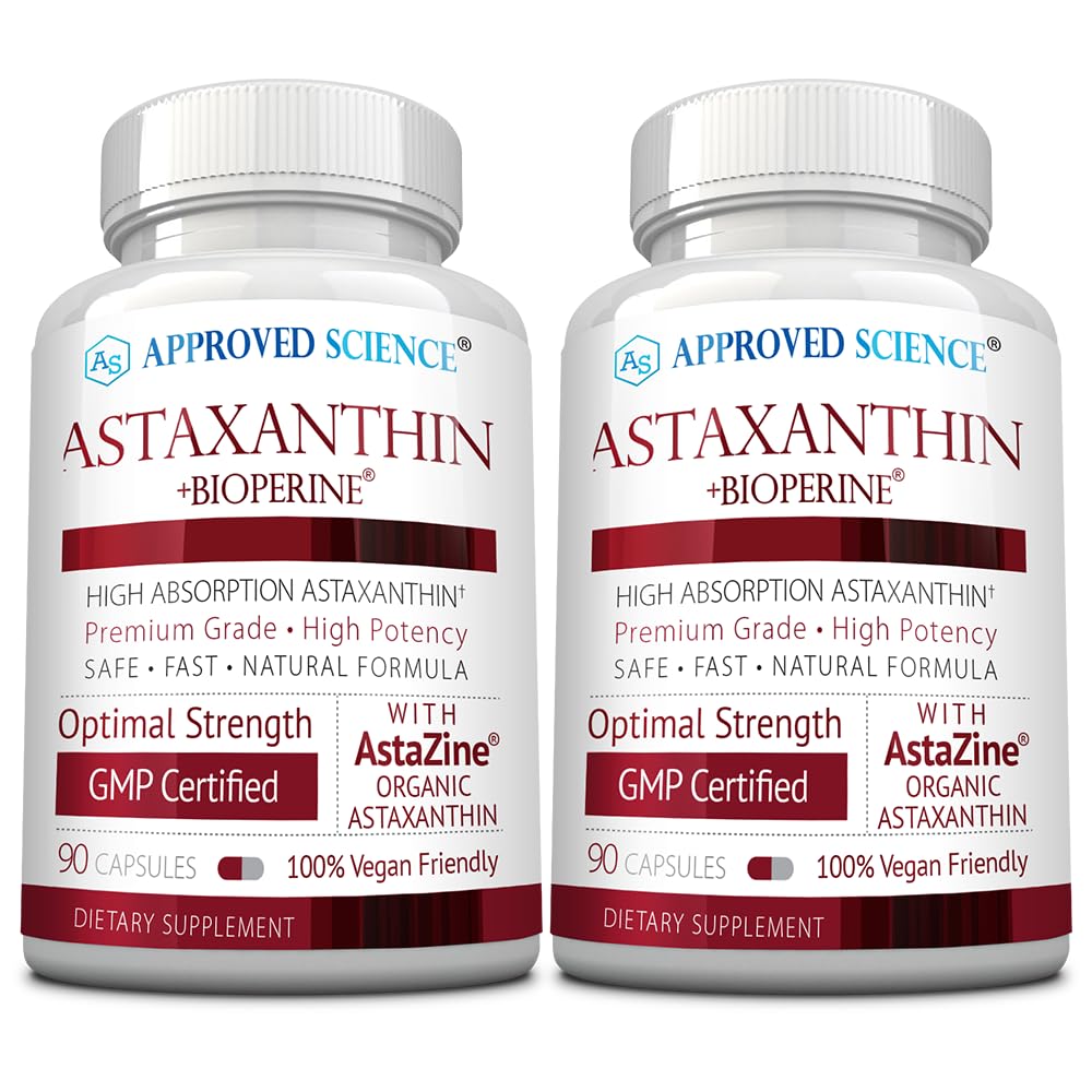 Aprobado Science® Astaxanthin 12 mg - Antioxidante de fuerza extra - Apoya el corazón, los ojos, la piel - 180 cápsulas vegas - 6 meses de suministro