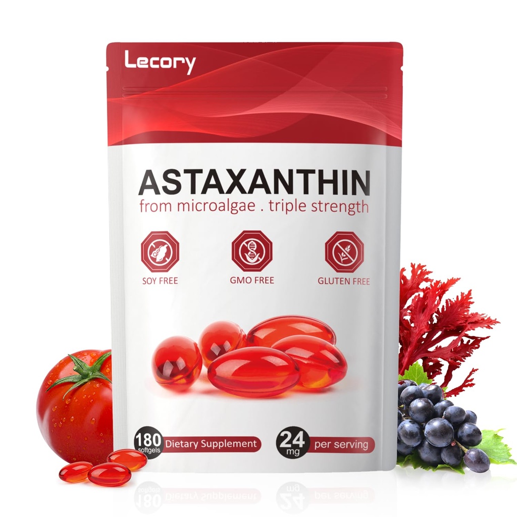 Astaxanthin 24mg, 180 Softgels TENIDO 6 Mes de suministro de antioxidante Premium Silencio Triple Fuerza para el ojo, inmune, habilidad " Circulación Soporte TENIDO Fácil de Swallow, No-OMG, Soy Gratis