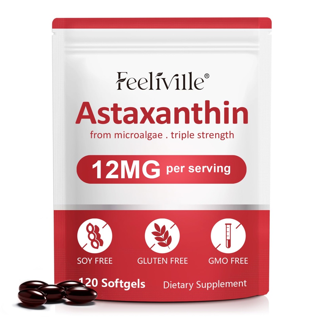 Astaxanthin 12mg (120 Softgels) - Premium Astaxanthin Antioxidant Suplementos - Apoyo Ojo, Circulación Interna, Salud de la Esquí Immune - Fuente de Microalgas Frescas - No GMO &amp; No Gluten