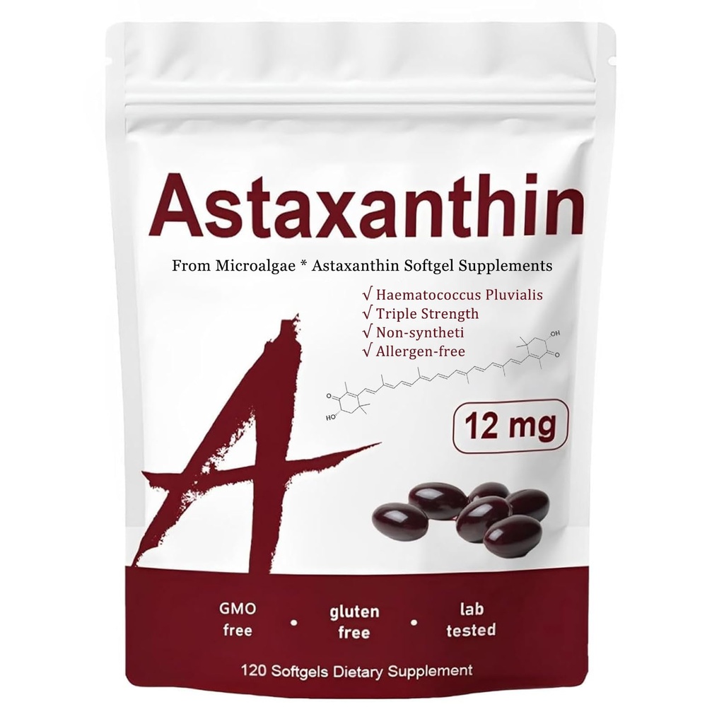 Zions Organic Astaxanthin 12mg, Triple Strength Skin Vitamins for Women with Antioxidant Activity,Supports Immune, Skin, Eye & Joint Health,Promote internal circulation,Chocolate Flavor,120 Servings