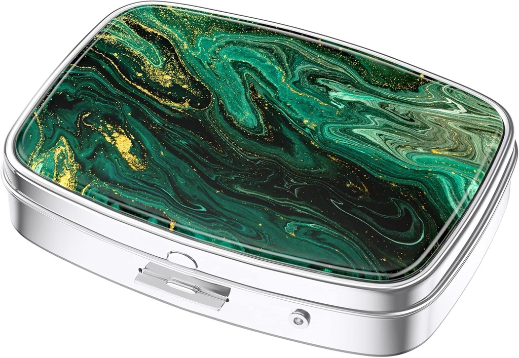 Nipichsha Pill Box, Small Pill Case for Purse & Pocket, Cute Travel Medicine Organizer, Portable Medicine Container Holder to Hold Vitamins, Medication, Fish Oil & Supplement, Green Ocean Marble