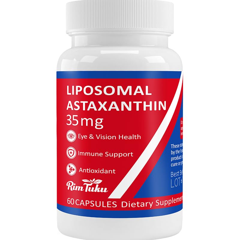 35mg Liposomal Astaxanthin Supplement - Powerful Antioxidant Support for Skin, Joint & Eye Health - Natural Anti-Aging Formula with Pure Astaxanthin - Vegan, Non-GMO, 60 cápsulas