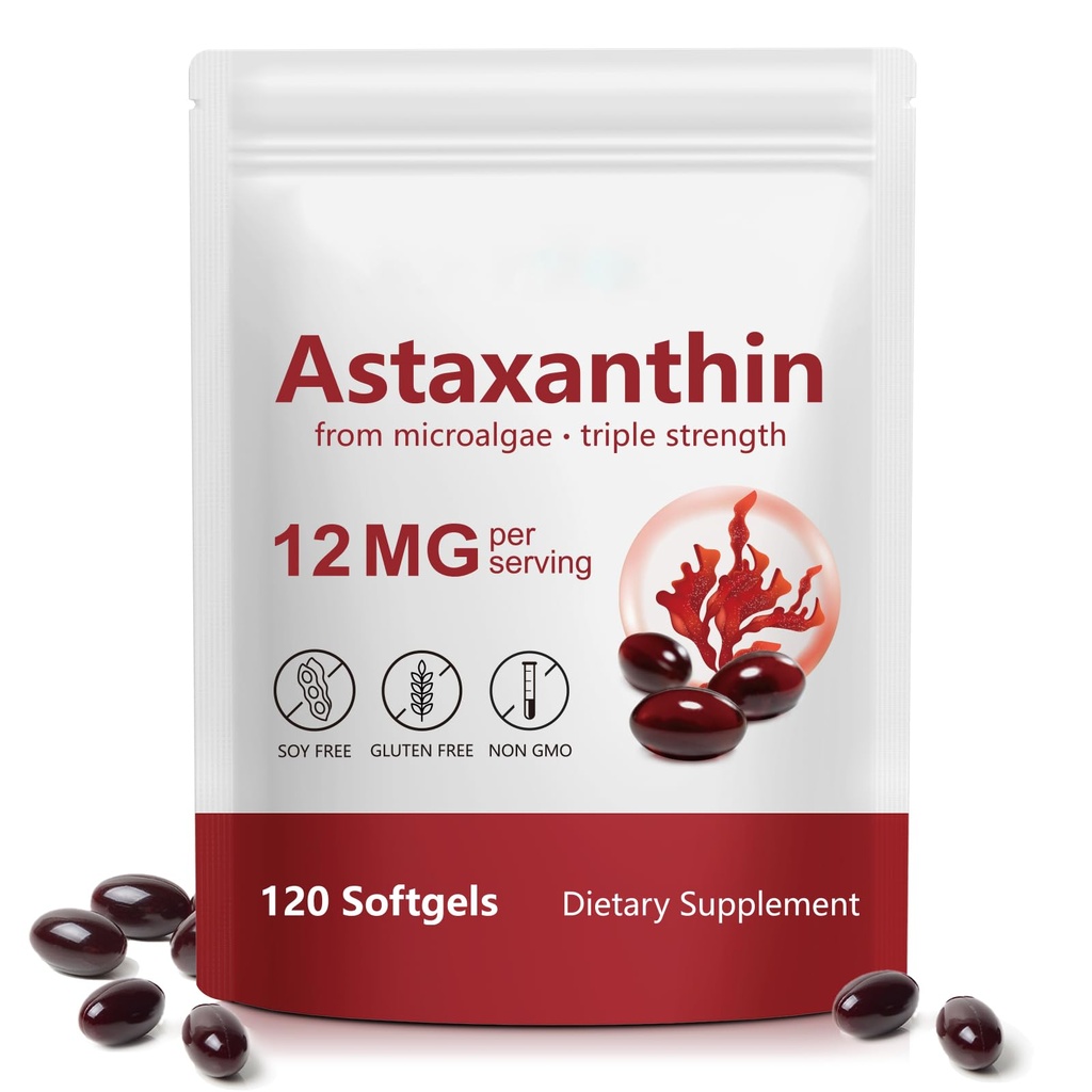 HUALIJIA Astaxanthin 12mg, 120 Softgels tención 4 Month Supply - Premium Astaxanthin Antioxidant Supplements - Supports Eye, Immune, Joint, Skin Health and Internal Circulation, Easy to Swallow, Non-GMO