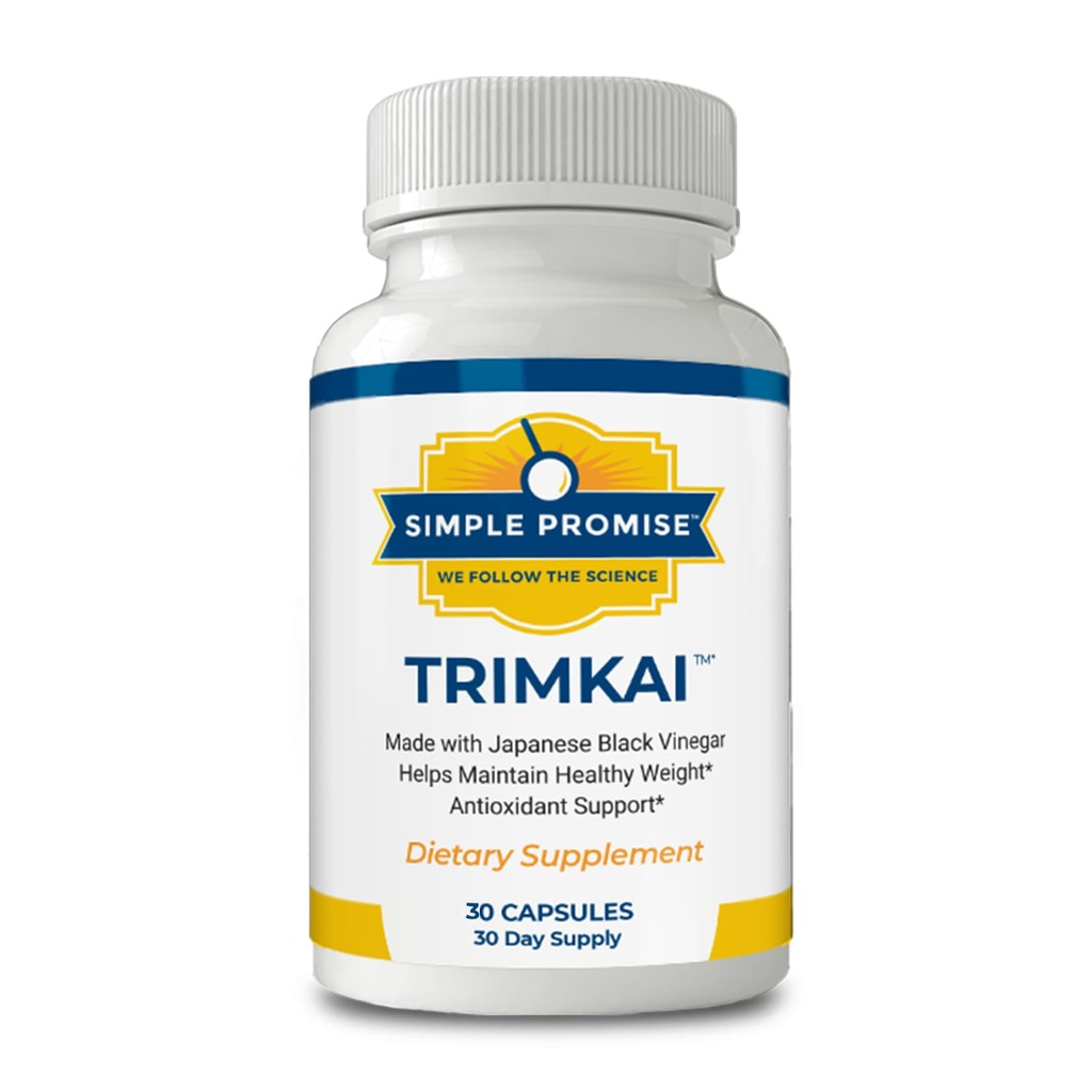Promesa simple TrimKai - Japonesa Vinagre Negro Capsules para Metabolismo Soporte - con Astaxanthin 12mg, Seaweed & Black Pepper Extracto - Fórmula de base vegetal - 30 cápsulas