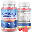 Vegan Omega-3 Gummies1000mg for Adults - Sugar Free Supplement with 400mg DHA & 600mg EPA, Vitamins A, C, E, and Zinc - 60 Count