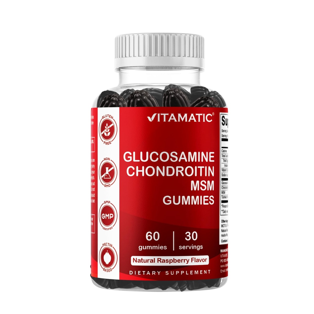 Vitamatic Glucosamine Chondroitin Gummies with MSM & Vitamin E – Joint Support Fórmula – 60 Gummies Vegan de base de Pectina