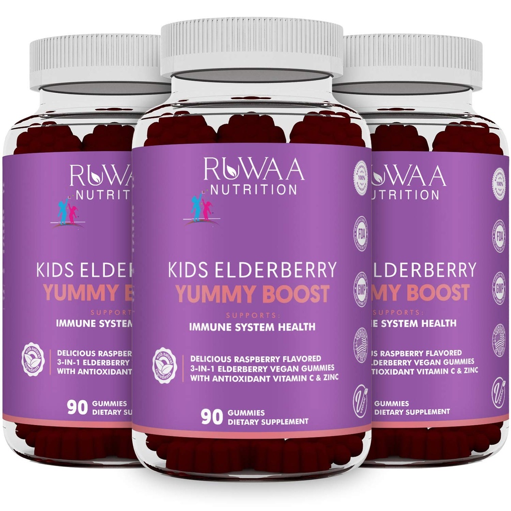 RUWAA NUTRITION Sambucus Elderberry Gummies for Kids with Zinc & Vitamin C: Antioxidant, Immune Support Vitamins, Supports Immune System Health: Vegetarian, Gluten Free, Gelatin Free (3)