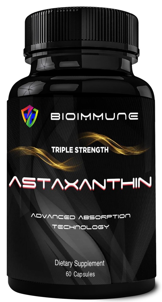 BioImmune Triple Strength AstaQuilTM Astaxanthin 12mg Ausorción mejorada, 60 Softgels w / aceite de coco orgánico. Potencial antioxidante para el ojo, articulación &amp; salud cardíaca.