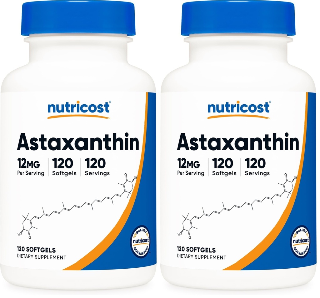Nutricost Astaxanthin 12mg, Non-GMO y Gluten Free, 120 Softgels (4 Month Supply) (Pack of 2)