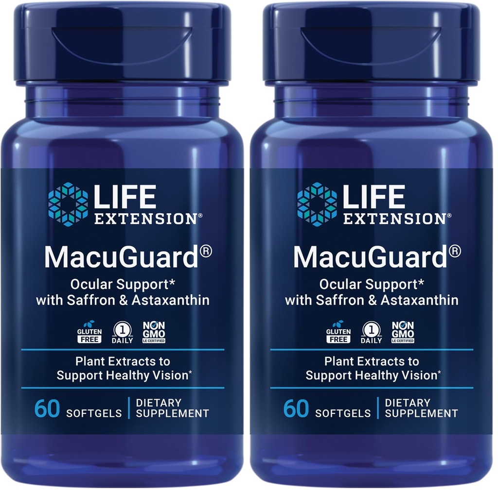 Soporte Ocular MacuGuard con Saffron &amp; Astaxanthin – Suplemento de Salud Ocular para Visión Saludable – con Lutein, zeaxanthin, Meso-zeaxanthin – Gluten-Free, Non-GMO – 60 softgels