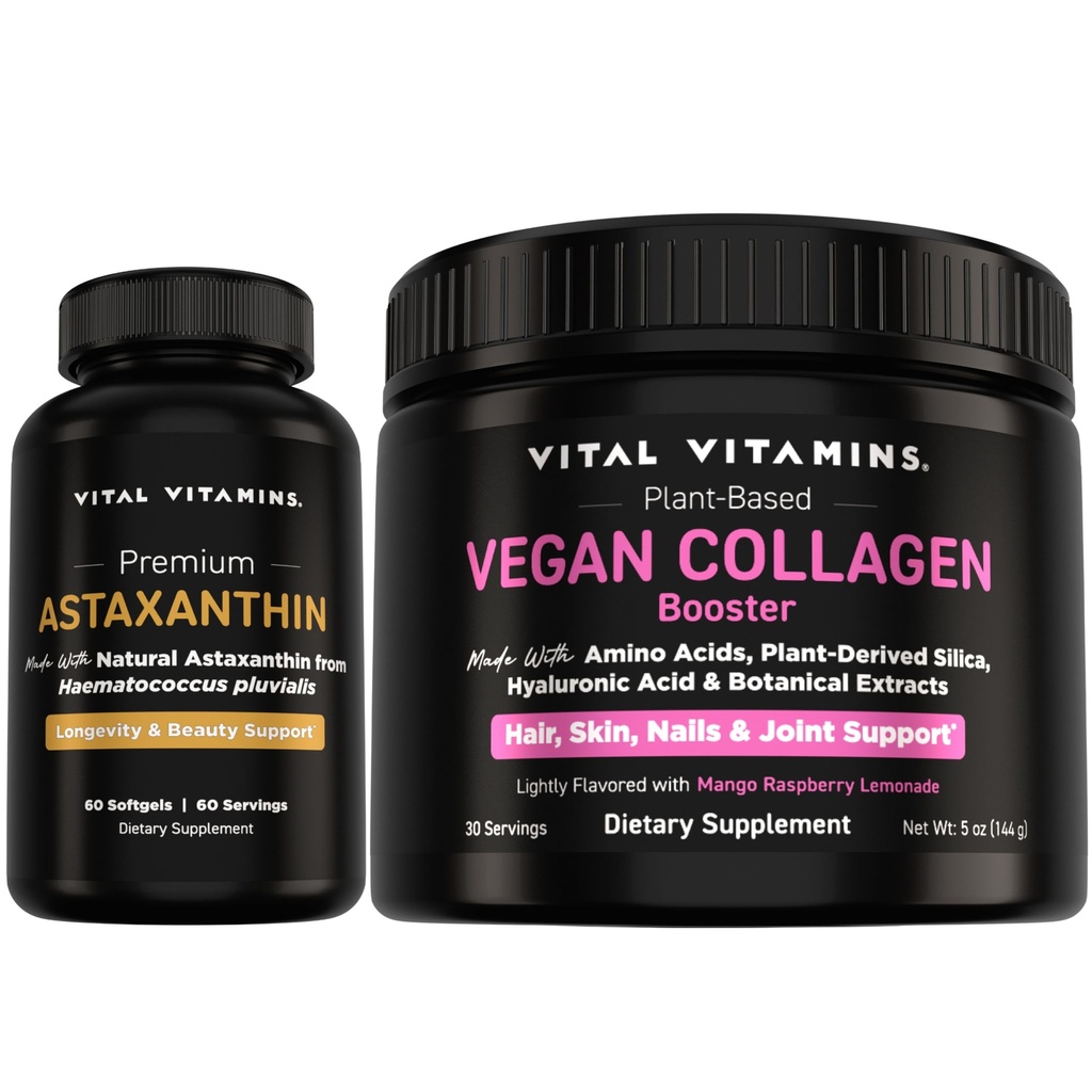 Vitaminas Vitales Astaxanthin + Pólvora de Collagen Vegan