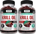Kaya Naturals - Antártico Krill Oil 500mg con Omega 3, EPA, DHA, Phospholipids &amp; Astaxanthin Suplemento - Cerebro &amp; Salud Vitamina - Anti envejecimiento Suplemento - 30 cuenta de Softgels (Pack de 2)