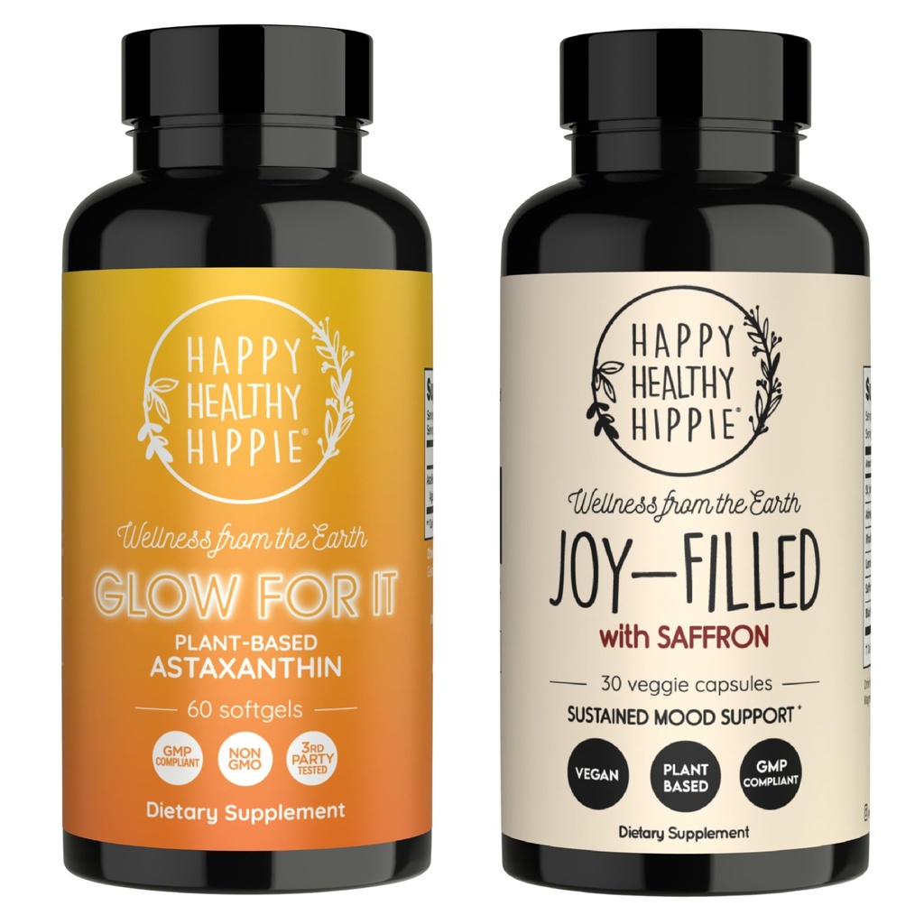 Feliz Hippie Saludable Joy-Filled con Saffron Mood Support Suplemento &amp; Glow for It Astaxathin Suplemento