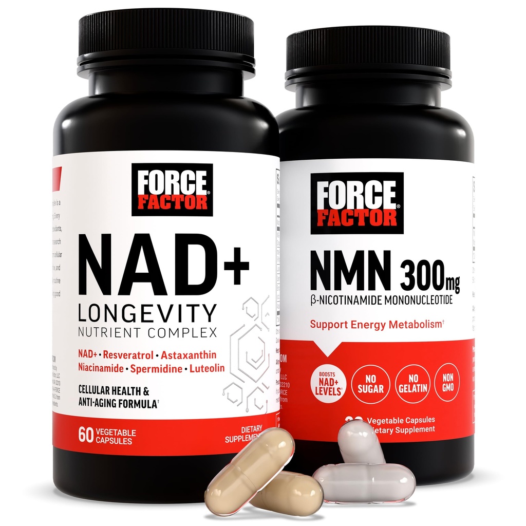 Factor de fuerza NMN Suplemento, NAD+ (NMN o Nicotinamide Riboside Alternative) con Resveratrol, Astaxanthin, Spermidine & Luteolin Complex, NAD para apoyar la salud celular y el envejecimiento saludable, 60 cápsulas