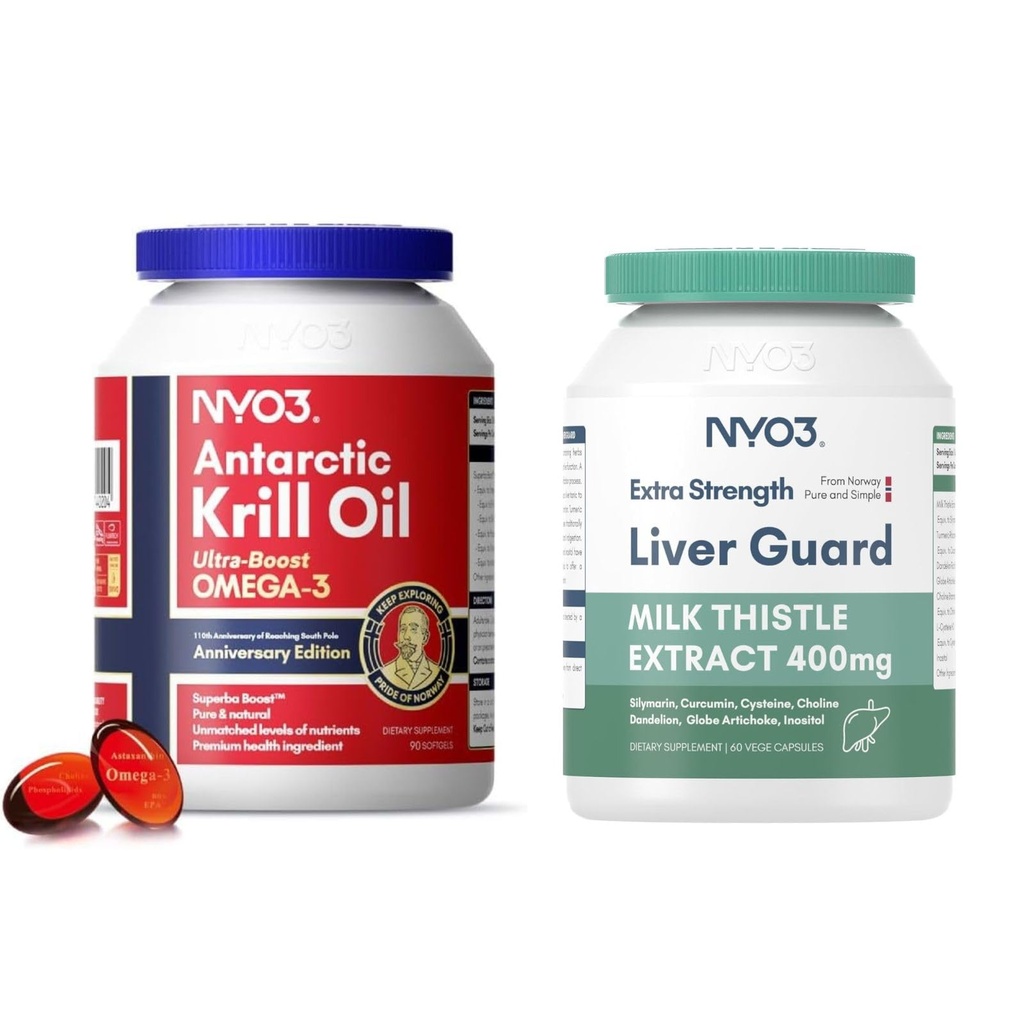 Krill Oil Omega 3 Suplemento 1000mg y Milk Thistle Liver Detox Suplemento 400mg, 2 Pack