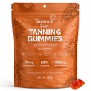 Savanna Skin Tanning Gummies, con vitamina C &amp; E, Astaxanthin, Beta Caroteno, Radiancia de la piel " Hidratación para el flujo de aspecto natural, Bronzing, No GMO, Vegan " Sugar Gratis - 60 Conteo (1)