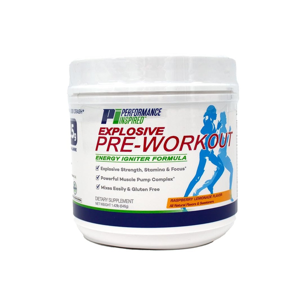 Performance Inspired Nutrition Pre-Workout Powder - All Natural - G-Free & Vegan Formula - Contains Citrulline - Nitrosigine - Green Tea - Arginine - Beta Alanine - Raspberry Lemonade - 23.84 Ounce