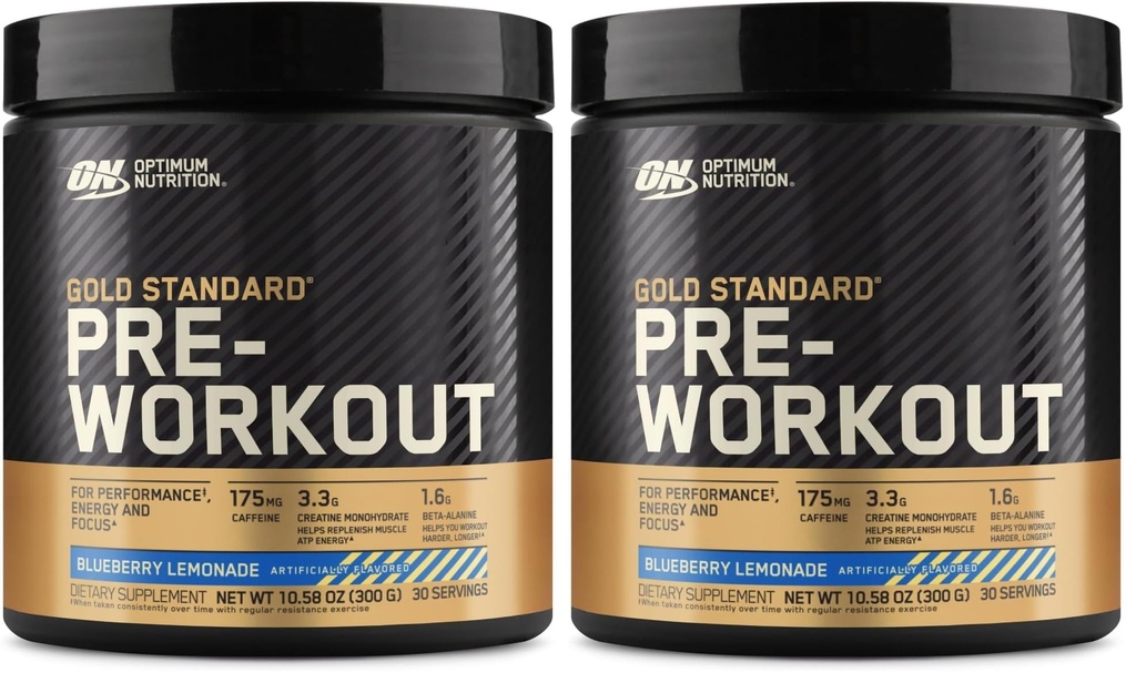 Optimum Nutrition Gold Standard Pre-Workout, Vitamina D para Immune Support, con Creatine, Beta-Alanine y Caffeine for Energy, Keto Friendly, Blueberry Lemonade, 30 Servings, (Pack of 2)