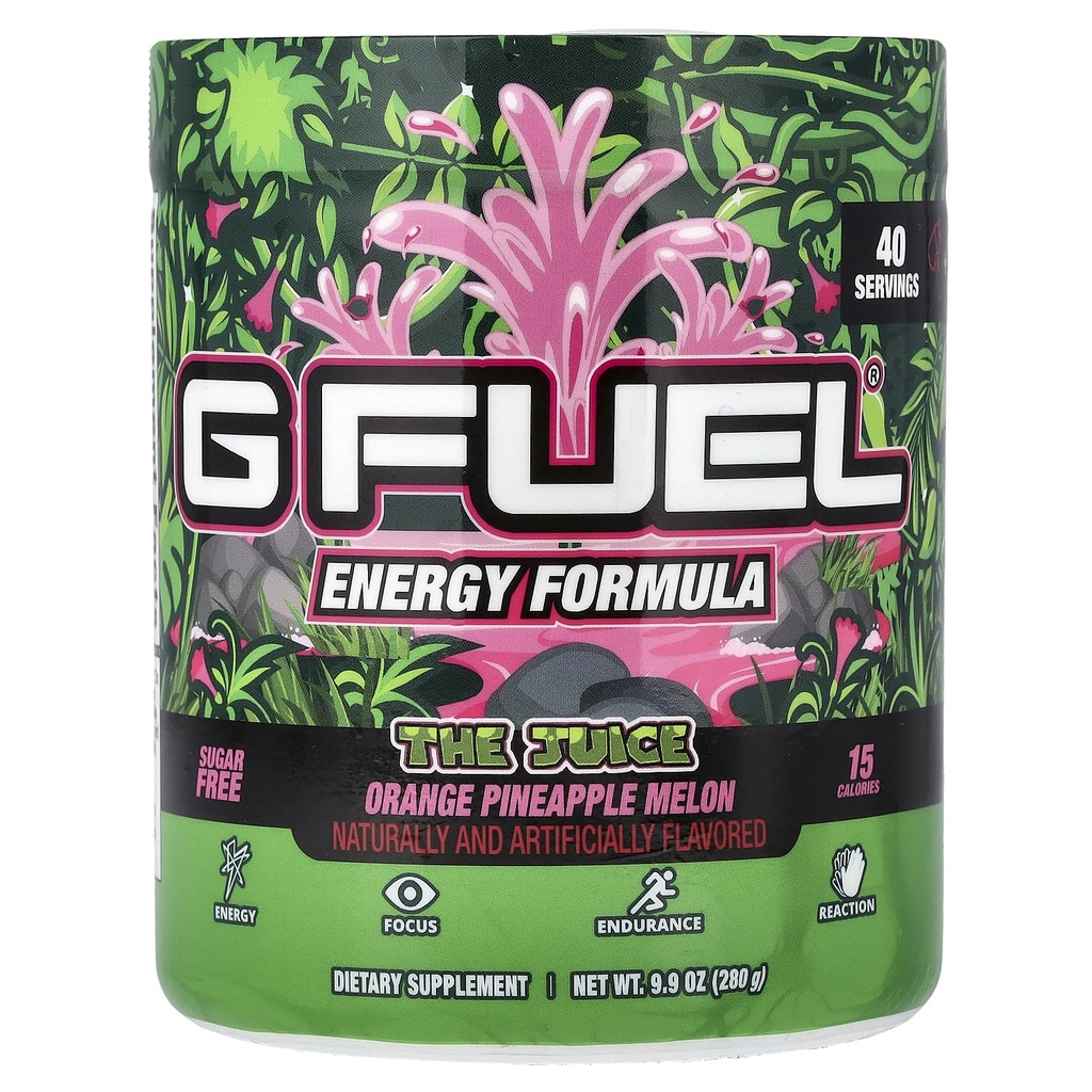 G Fuel The Juice Energy 2.0 Drink Powder, Pre Workout Caffeine Mix for Gaming, Sugar Free Focus Amino, Vitamina + Antioxidantes, 9.9oz (Pineapple & Melon Punch, 40 Servings)