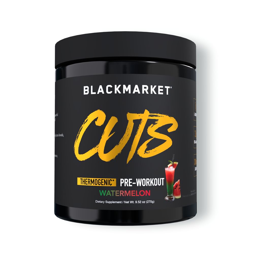 BLACKMARKET CUTS Pre Workout - Flavored Energy Powdered Drink Mix for Men & Women, Great for Muscle Definition, Thermogenic, Creatine Free (Watermelon, 30 Servings)