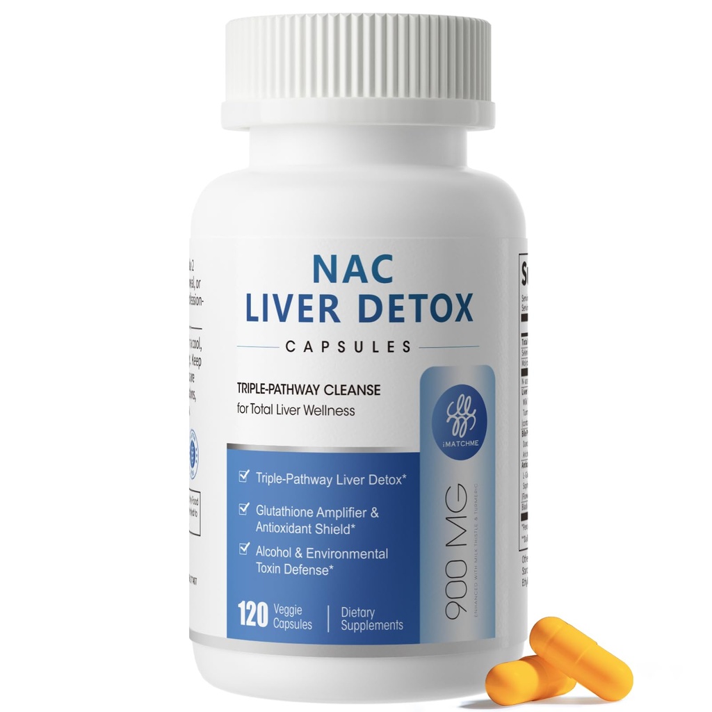 NAC Suplemento 900 mg – Detox de limpieza de hígado " Reparación, antioxidante " Salud celular, Apoyo a la Defensa del Alcohol – N-Acetil Cisteine Capsules con cardo de leche, Turmérica, Dandelion " Artichoke – 120 Conde