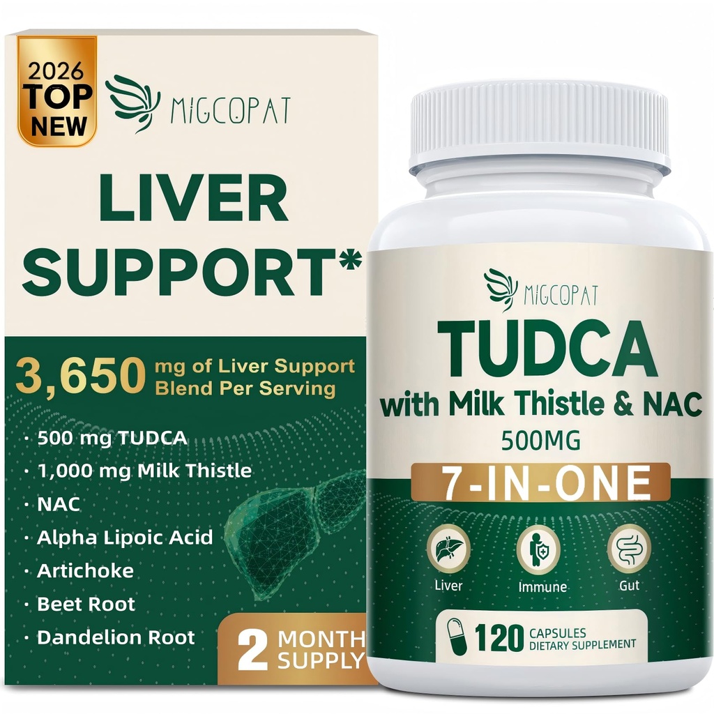 Migcopat 7-in-One TUDCA Supplement, 3650mg with Milk Thistle, NAC, Alpha Lipoic Acid, Dandelion Root, Bile Salts TUDCA for Liver Cleanse Detox & Repair, Bile Flow and Digestive Support - 120 Capsules
