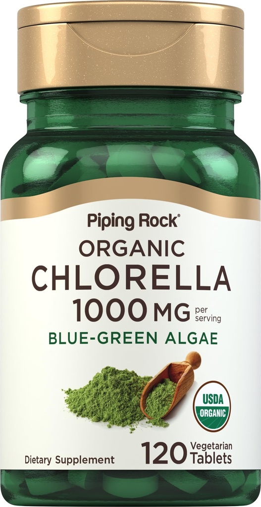 Piping Rock Chlorella | 1000mg | 120 Tablets | Blue-Green Algae | Broken Cell Wall Organic | Non-GMO, Gluten Free Supplement