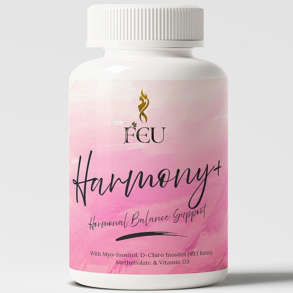 FEU Harmony+ Myo & D-Chiro Inositol Supplement for Women – 2000mg Myo-Inositol + 50mg D-Chiro Inositol (40:1 Ratio) with Methylfolate & Vitamin D3 – Hormonal & Cycle Support – 120 Vegan Capsules