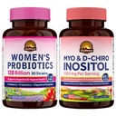 Vitalitown Women's Complete Health Bundle - Probiotics 120 Billion CFUs 30 Strains + Cranberry + Myo-Inositol & D-Chiro, Gut Health, Vaginal Health & Hormone Balance Support, Vegan