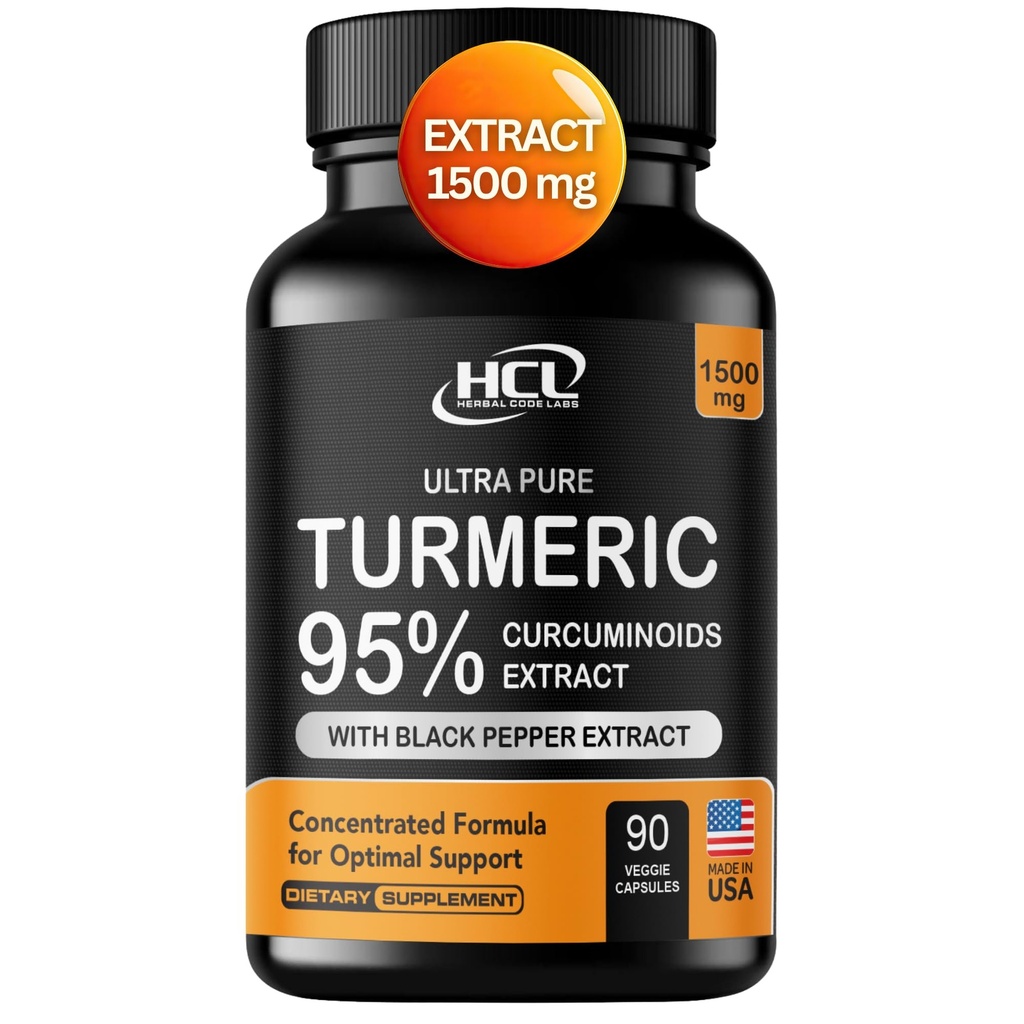 Turmeric Curcumin Extract 1500mg – Full Dose of 95% Curcuminoids with Black Pepper Ginger & Cinnamon – High Absorption Turmeric Supplement – Non-GMO Natural Capsules