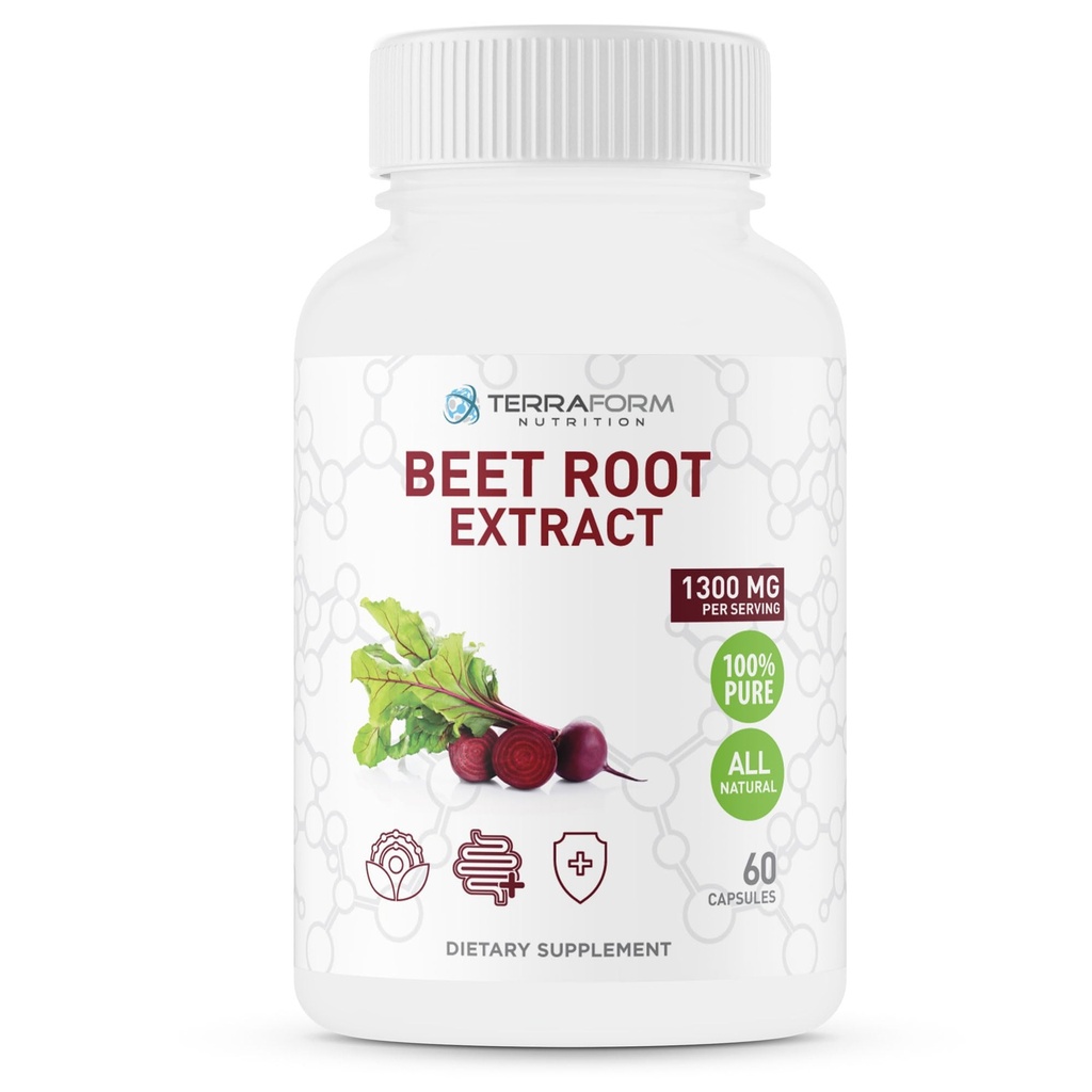 Red Beetroot Extracto 1300mg por Serving – Powdered Beetroot Suplemento - 60 cápsulas - 1 mes – Vegan Friendly - Hecho en Estados Unidos