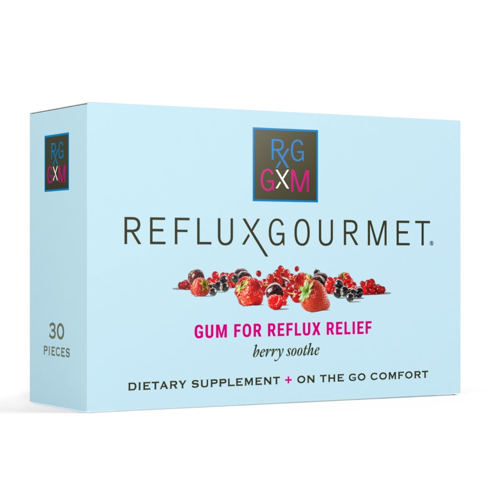REFLUX GOURMET Berry Soothe Gum Alginate Therapy Sodium Bicarbonate Gum for Acid Reflux, Oral, Cognitive, and Digestive Support, Natural with Ginger, Celeriac and Aloe, Sugar Free, Gluten Free, Vegan