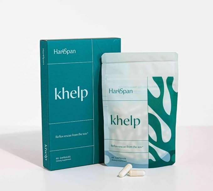 Khelp All-Natural Reflux Support – Premium Alginate Supplement | GERD, Heartburn, LPR & Acid Reflux | Drug-Free, Designed for Daily Use | No Dyes or Flavors | 60 Vegan Capsules