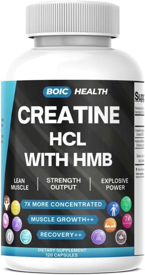Creatine HCL + HMB Capsules | 410mg HMB per Serving & 1250mg Creatine Hydrochloride | Performance Formula & Ultra-Pure Strength | No Bloating, Highly Soluble – 120 Capsules