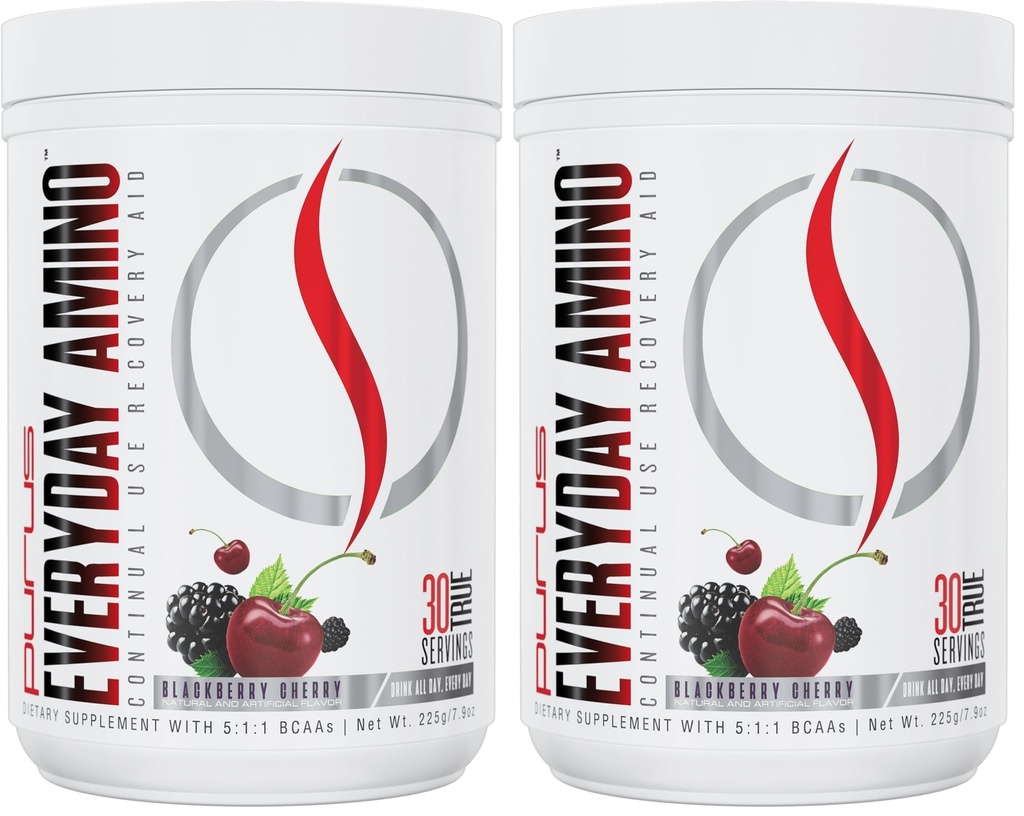 Purus Labs Everyday Amino BCAA Powder | Amino Acids for Muscle Hydration & Recovery | Sugar Free & Gluten Free | 30 Servings (BlackBerry Cherry) (Pack of 2)