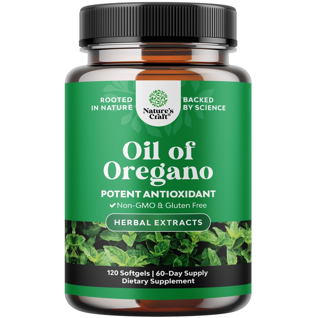 Oregano Salvaje Softgels - Óleo de Softgels Super Concentrado de Oregano con Carvacrol 70% para la Digestión &amp; Soporte Inmunitario - Suplementos herbales para Intestine Cleanse, Body Detox &amp; Repair - 120 Ct