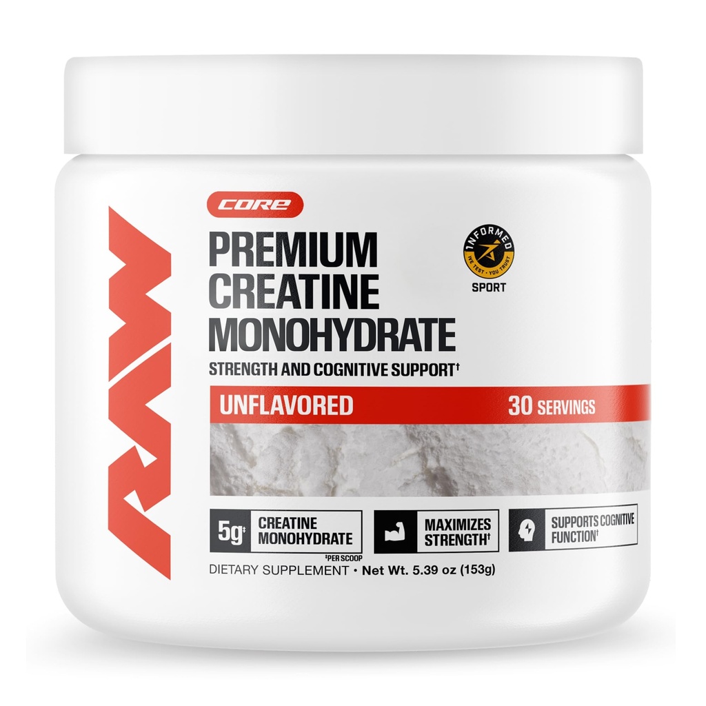 Pólvora de Monohidratos de Cretina RAW, Desflavorada (30 Servimientos) - Suplemento de Monohidratos de Creatina Micronizada para el rendimiento del entrenamiento, Construir músculo &amp; fuerza - Polvo de Creatina para Hombres &amp; Mujeres