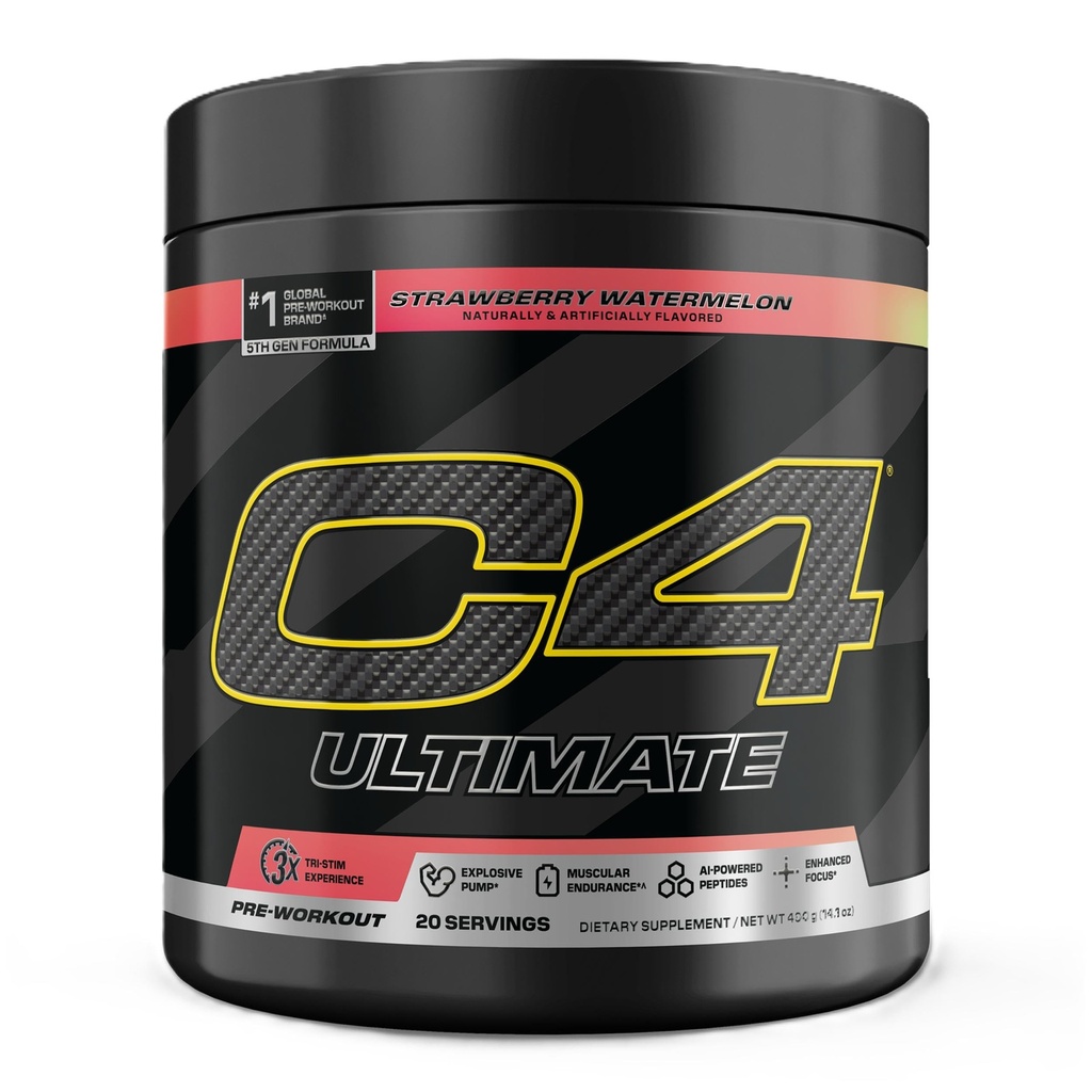 C4 Ultimate Pre Workout Powder Watermelon - Sugar Free Preworkout Energy Supplement for Men & Women - 300mg Caffeine + 3.2g Beta Alanine + 2 Patented Creatines - 20 Servings