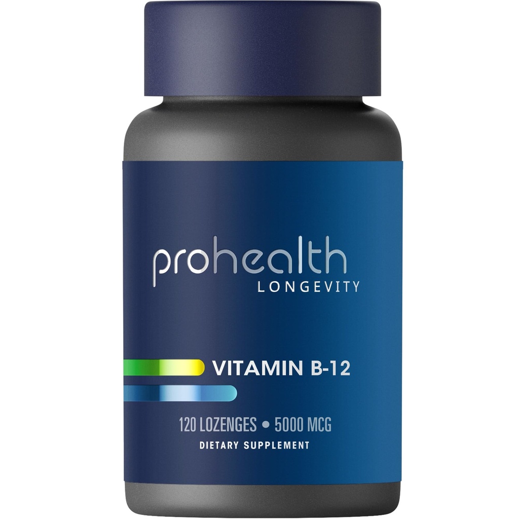 ProHealth Longevity Vitamin B12 Metabolism and Methylation Support. Enhance Energy, Brain and Mood. Potent Methyl Donor Nutrient to Promote DNA Repair. 5,000 mcg Per Serving, 120 Lozenges