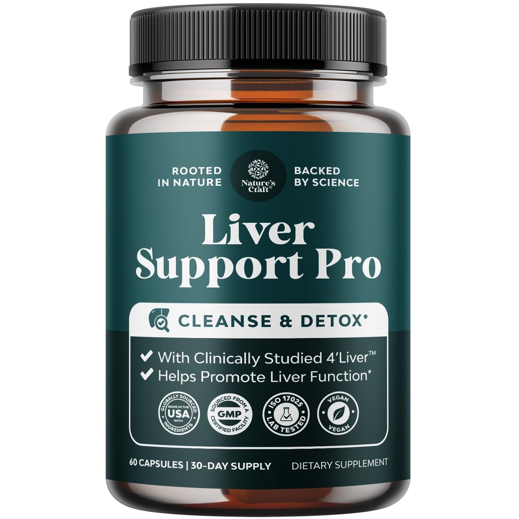 Pro Liver Support Supplement - 2X Más Efectivo que Milk Thistle - Advanced Liver Health Supplement with Clinically Tested 4'Liver Cleanse Detox &amp; Repair Support - 60 Count (Pack of 1)