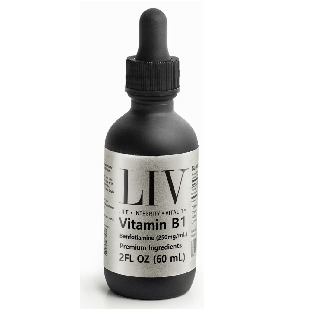 LIV Vitamin B1 Liquid – Thiamine & Benfotiamine Supplement for Glucose Metabolism & Nerve Support – Fast-Absorbing Liquid Drops – 60 mL