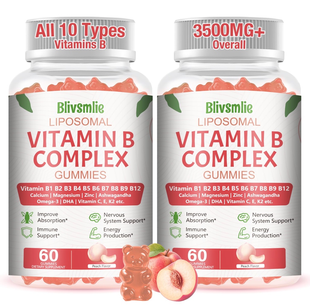 2 Pack 33-in-1 Liposomal Vitamina B Complejo Gummies -B1, B2, B3, B4, B5, B7, B8, B9,B12 ← Vitamin C, D3,K2 vidasCalcium,Magnesiun,Zinc, etc. para Energía, Cerebro, Inmune, Apoyo a la piel