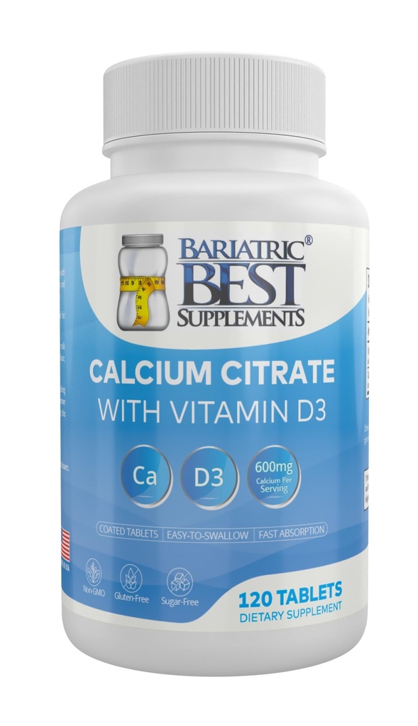 Bariatric Calcium Citrate with Vitamin D3 | 600mg | Higher Dose Than Most Competitors | Post-Bariatric Surgery | Gastric Bypass & Sleeve | ASMBS Compliant | Made in USA | 120 Tablets